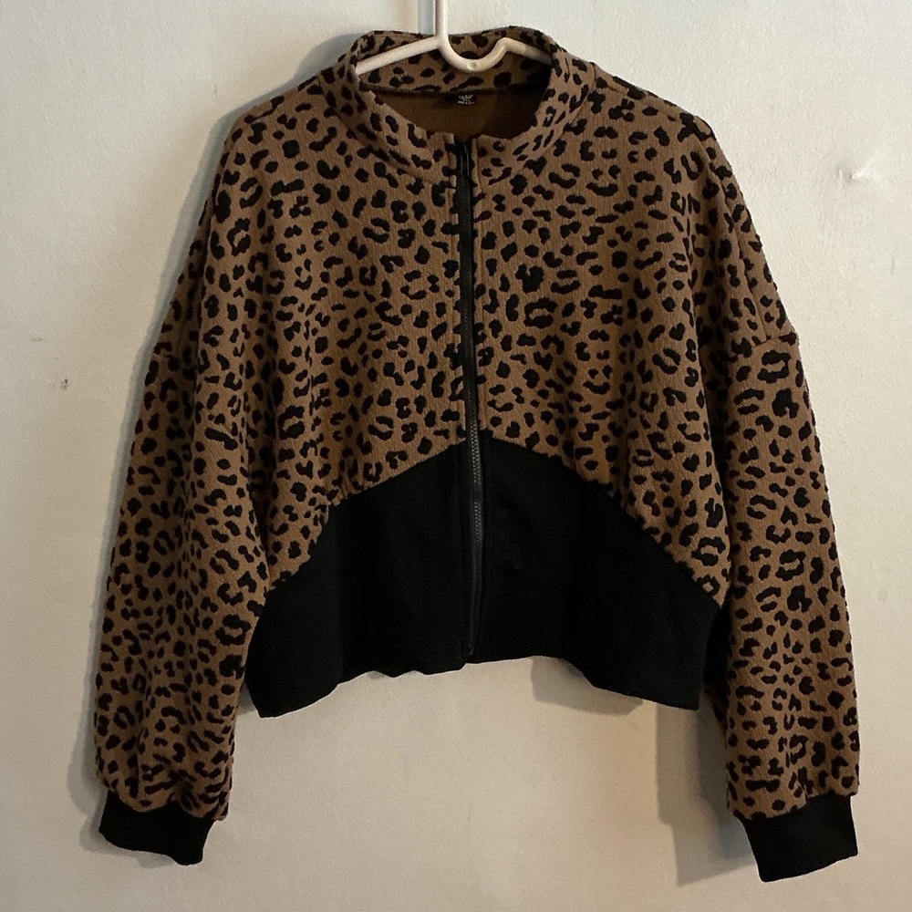 SHEIN Brown Leopard Teddy Jacket